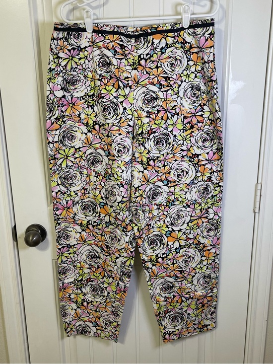Talbots Pants - Talbots Women’s 16 White Floral Cropped Pants Neon Accents Summer Vacation